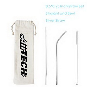 Custom Stainless Steel Straw Set with Pouch Brush, Metal Straw Kit, Reusable Drinking Straw, Straight, 8.5" H x 0.25" Diameter