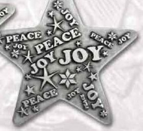 Custom Full Size Stock Design Pewter Star Ornament (Peace and Joy), 2.25" Diameter