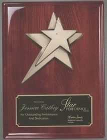 Blank Rosewood Piano Finish Plaque w/Star Casting & Black Engraving Plate (8"x10")