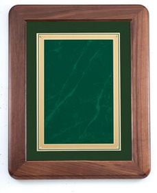 Blank Walnut Plaque w/ Green Velour Background & Gold Edged Plate