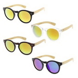 Custom Hipster Unisex Large Round Bamboo Sunglasses w/Color Mirror Lens