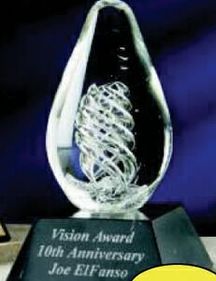 Custom Hand Blown Glass Visions White Spiral Award