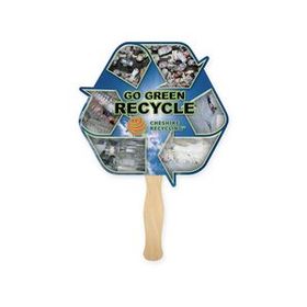 Custom Eco Recycle Shape Single HAND FAN, 8" W x 8" H