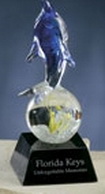 Custom Hand Blown Glass Dolphin on Ball Award, 6" H