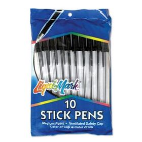 Blank Pack of 10 Stick Pens, Medium Point - Black
