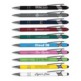 Custom Liqui-Mark iWriter Exec - Stylus & Soft Touch Rubberized Metal Ballpoint Pen (Black Ink), 5 21/32" L