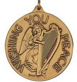 Custom Wishing You Peace Ornament/Medallion(Angel/Harp) Brass or Nickel-Silver