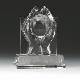 Custom Precious World Heavy Optical Cut Crystal Award, 6 1/2" L x 5" W