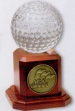 Custom Crystal & Rosewood Golf Ball Trophy / 6 3/4