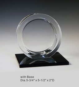 Custom Circle Award on Black Base. Optical Crystal Award Trophy., 5.75" L x 5.5" W x 2" H