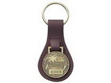 Custom Top Grain Leather Large Tear Drop Key Tag with Round Metal Dome