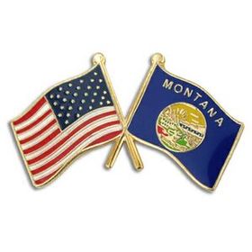 Blank Montana & Usa Crossed Flag Pin, 1 1/8" W