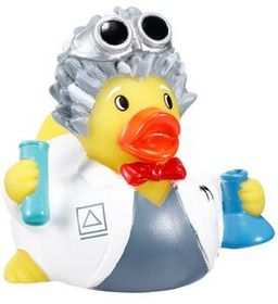 Custom Rubber Scientist Duck, 3 1/2" L X 3 1/4" W X 3 1/2" H