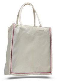 Fancy Natural 100 percent Cotton Tote Bag w/Contrast Stripe - Blank (15"x16"x6")