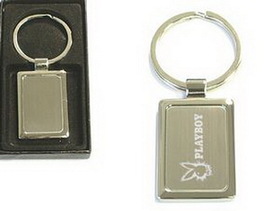 Custom Shiny chrome finished rectangular metal key holder with gift case, 1 7/8" L x 3" W