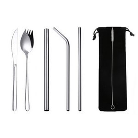 Custom Stainless Steel Straw/Silverware Fork Spoon Straw Kit, 9" L x 1 1/2" W