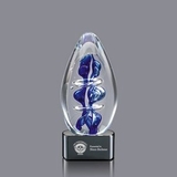 Custom Eminence Hand Blown Art Glass Award w/ Black Base, 6 1/2