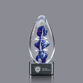 Custom Eminence Hand Blown Art Glass Award w/ Black Base, 6 1/2" H x 3" W x 3" D
