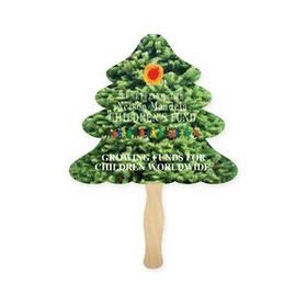 Custom Christmas Tree Shape Full Color Single Paper Hand Fan, 8" L x 8" W