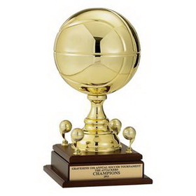 Custom 17" Gold Metal Basketball Trophy w/9" Diameter Ball
