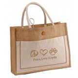 Custom Two-Tone Natural Jute Tote Bag with Cotton Webbed Handles