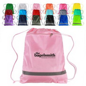 Custom Zippered Drawstring Backpack with Reflective Safety Stripe, 14" W x 18" H