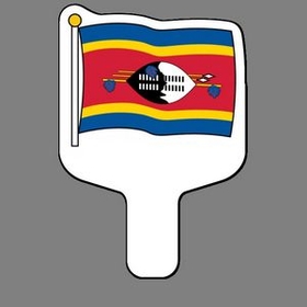 Custom Hand Held Fan W/ Full Color Flag Of Swaziland, 7 1/2" W x 11" H