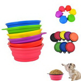 Custom Portable Silicone Pet Bowl With Carabiner With Hook, 5 1/8" L x 3 9/16" W x 2 1/8" H