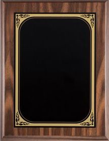 Blank Walnut Finish Plaque w/ Black Engraving Plate & Gold Border (7"x9")