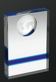 Custom Clear & Blue Rectangle Award w/ World Inserted Center Top (5