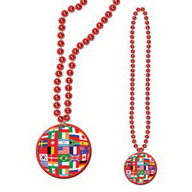 Custom Beads With International Flag Medallion, 33" L