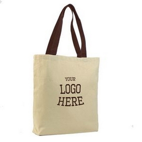 Custom Cotton Canvas Tote with color handles, 15" W x 15" H x 3" D