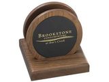Custom 2 Solid Walnut Wood Round Coasters & Wood Stand with Leather Insert
