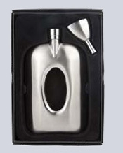 Custom 4 Oz. Oval Grip Pocket Flask Set, 6" H X 3 5/8" W