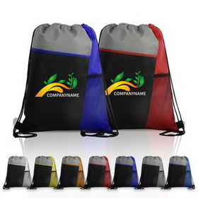 Custom Mesh Pocket Three Color Drawstring Backpack, 13.00" L x 17" W