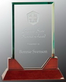 Custom Jade Rectangle Glass Award with Rosewood Base, 7