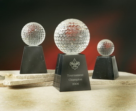 Custom Crystal Golf Ball Award w/ Base (4")