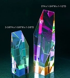 Custom Rainbow Hexagon optical crystal award trophy., 3.375
