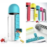 Custom Plastic Water Bottle With Pill Case, 9 1/16