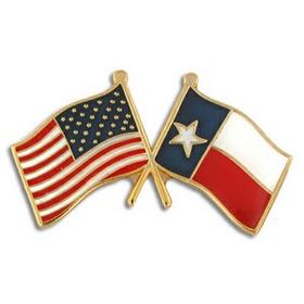 Blank Texas & Usa Crossed Flag Pin, 1 1/8" W