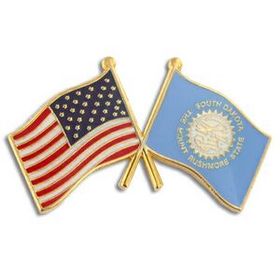 Blank South Dakota & Usa Crossed Flag Pin, 1 1/8" W