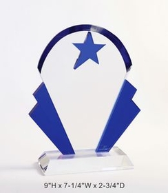 Custom Blue Star Crown optical crystal award trophy. 9"H x 7-1 4"W x 2-3 4"D