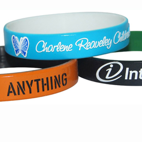 Custom Dual Layered Color Coat Silicone Wristbands, 8" L X 0.50" W X 0.10" Thick
