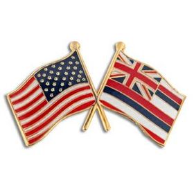 Blank Hawaii & Usa Flag Pin, 1 1/8" W