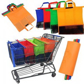 Custom Reusable Nonwoven Shopping Cart Trolley Bags, 16" L x 14" W x 7 1/8" H