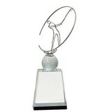 Custom Crystal Golf Award w/ Silver Metal Oval Figure, 11