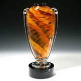 Custom Amber Amphora Art Glass Award & Ebony Optical Crystal Base, 9
