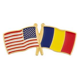Blank Usa & Romania Flag Pin, 1 1/8" W X 1/2" H