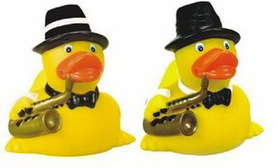 Custom Rubber Jazz Musician Duck, 3 3/8" L x 3 1/8" W x 2 3/4" H