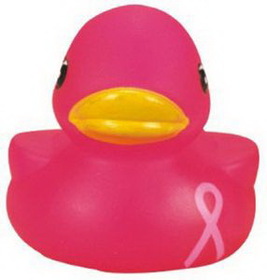 Custom Rubber Pink Awareness Duck, 3 3/4" L x 3" W x 2 7/8" H
